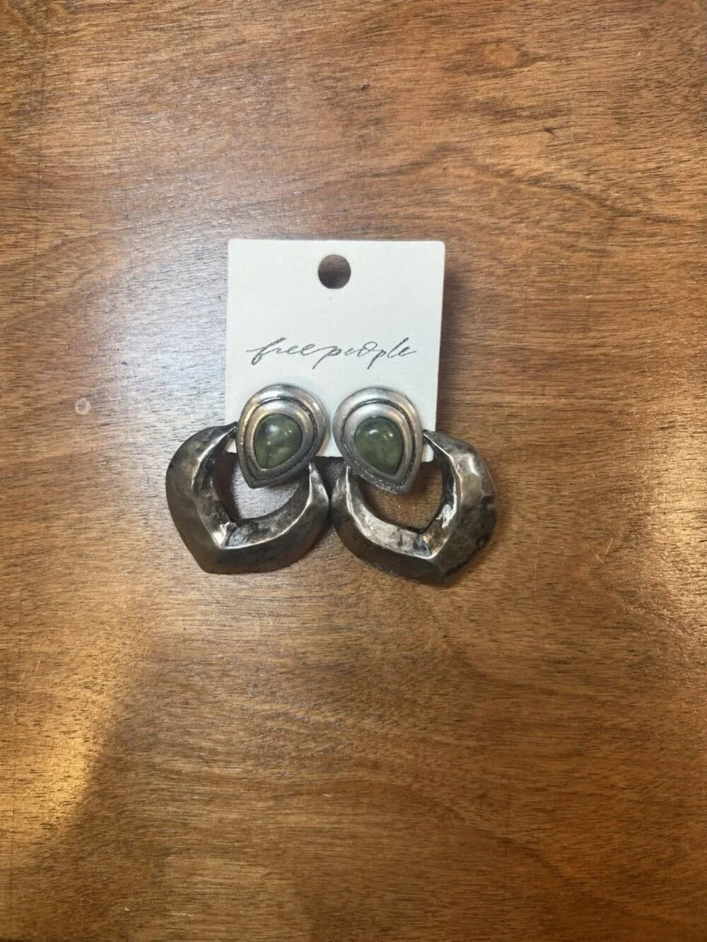 Free People Cecilia Green Silver Statement Earrings Boho Festival NWT
